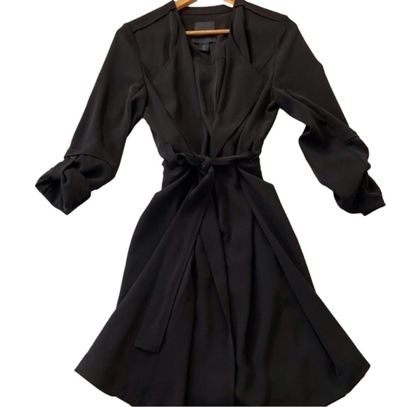 Maison Cinqcent 500 black dress true wrap luxury long sleeves waist tie belt S - Picture 1 of 16